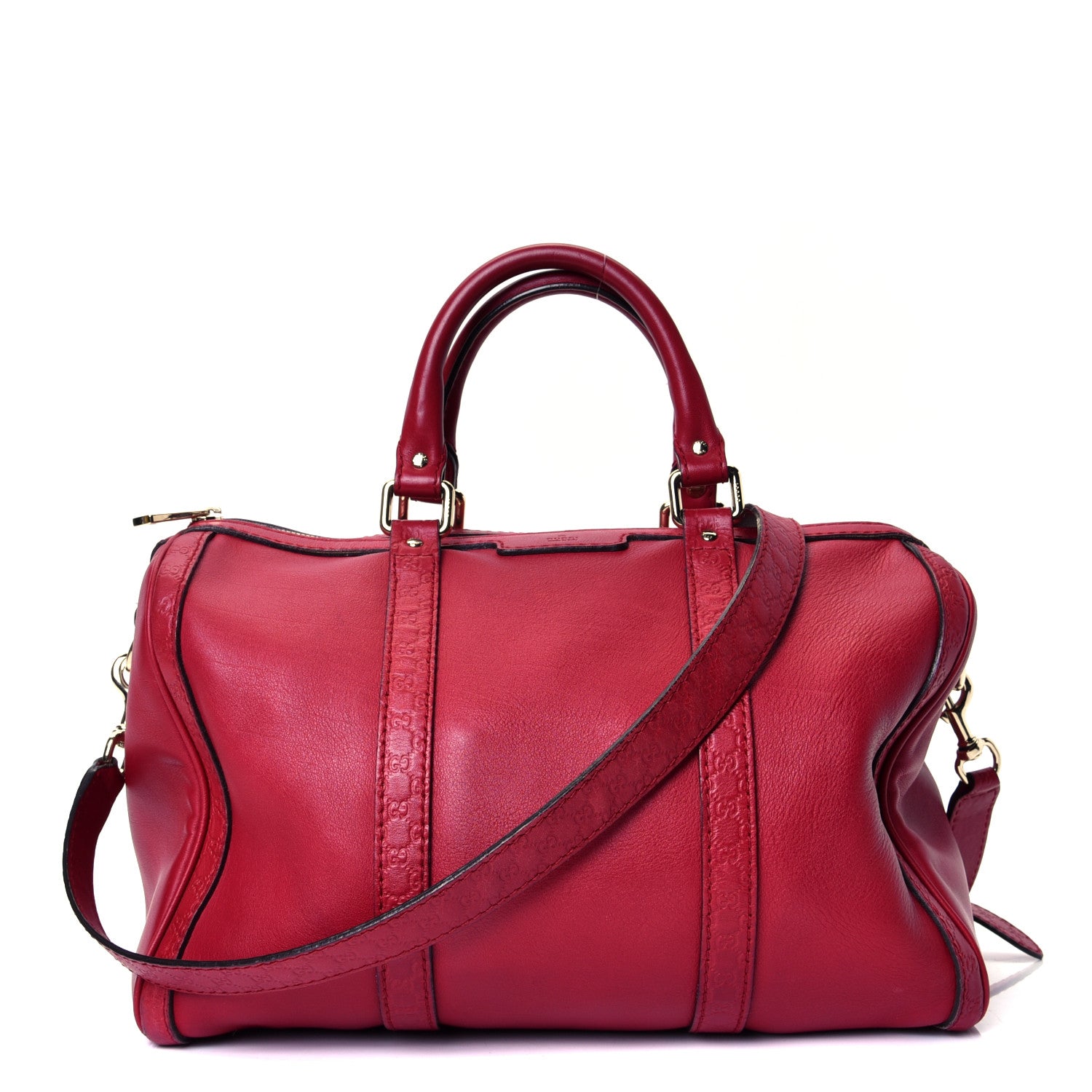 Gucci Calfskin Microguccissima Trim Medium Boston Raspberry Red 1 of 4