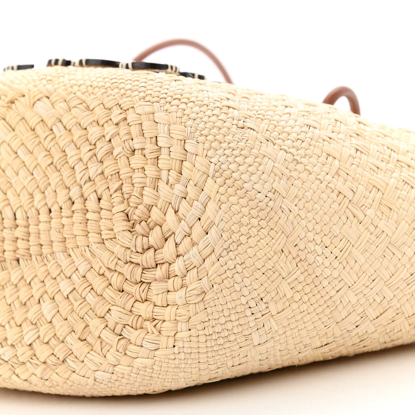 Calfskin Raffia Small Anagram Basket Tote Bag Natural Tan