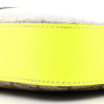 Gucci GG Supreme Monogram Textured Dollar Calfskin Web Ophidia Wristlet Shoulder Bag Beige Ebony Fluo Yellow 10 of 11