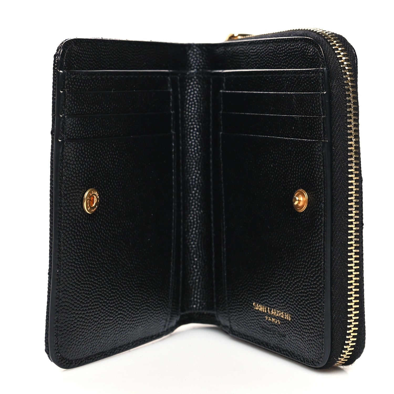 Saint Laurent Grain De Poudre Matelasse Chevron Monogram Compact Zip Around Wallet Black 5 of 8