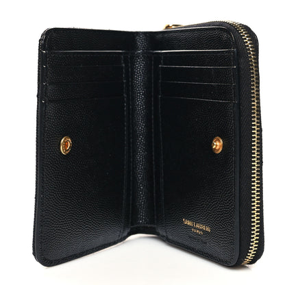 Saint Laurent Grain De Poudre Matelasse Chevron Monogram Compact Zip Around Wallet Black 5 of 8