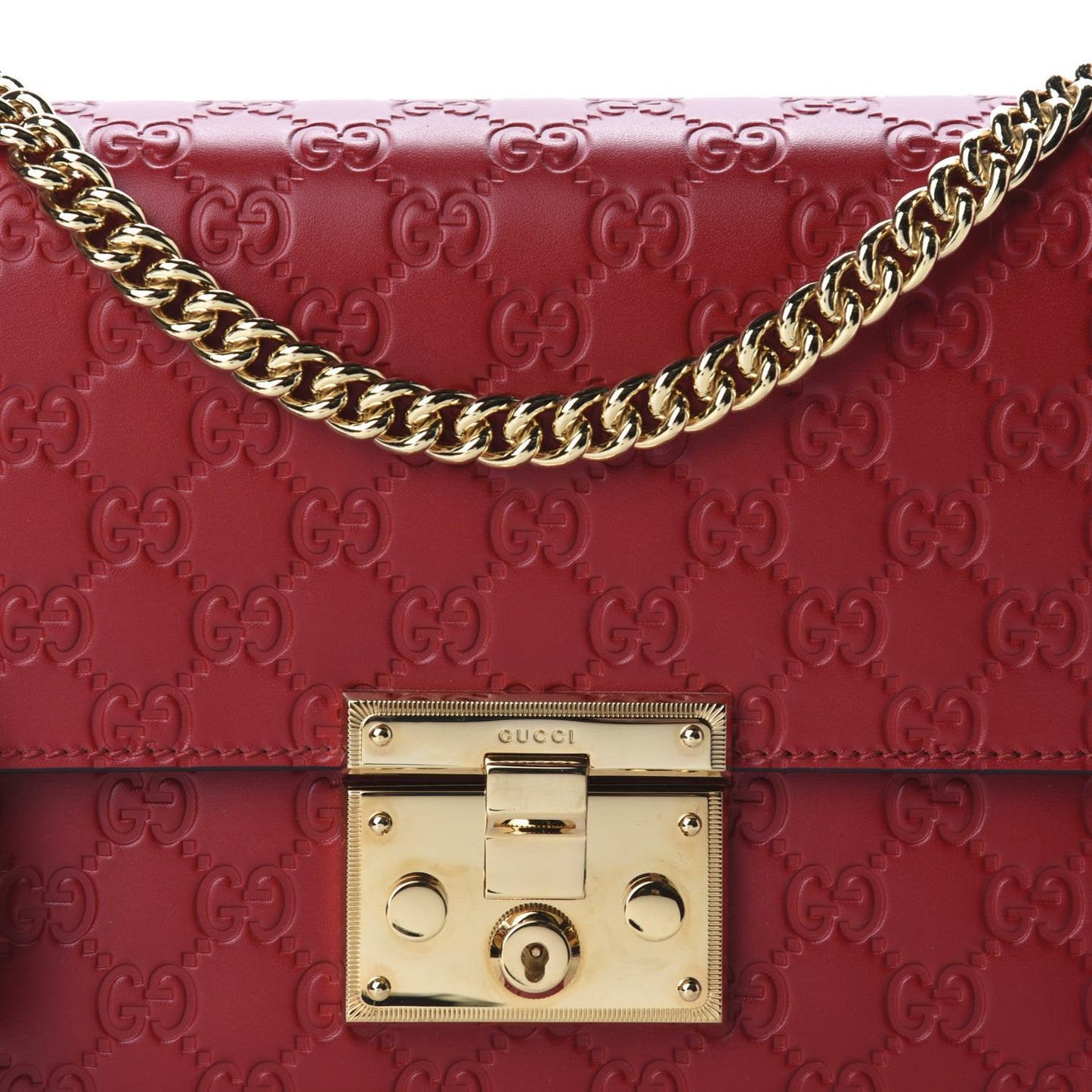 Guccissima Medium Padlock Shoulder Bag Hibiscus Red