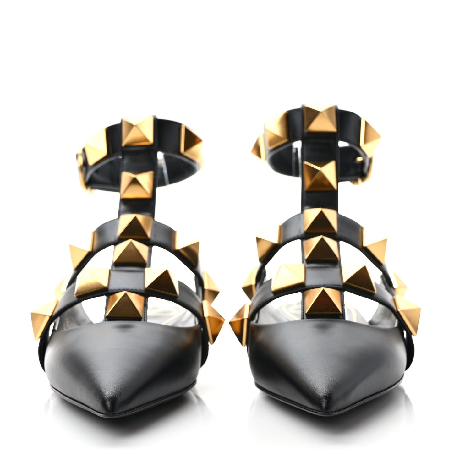 Calfskin Roman Stud Ankle Strap Flat Mules 37 Black