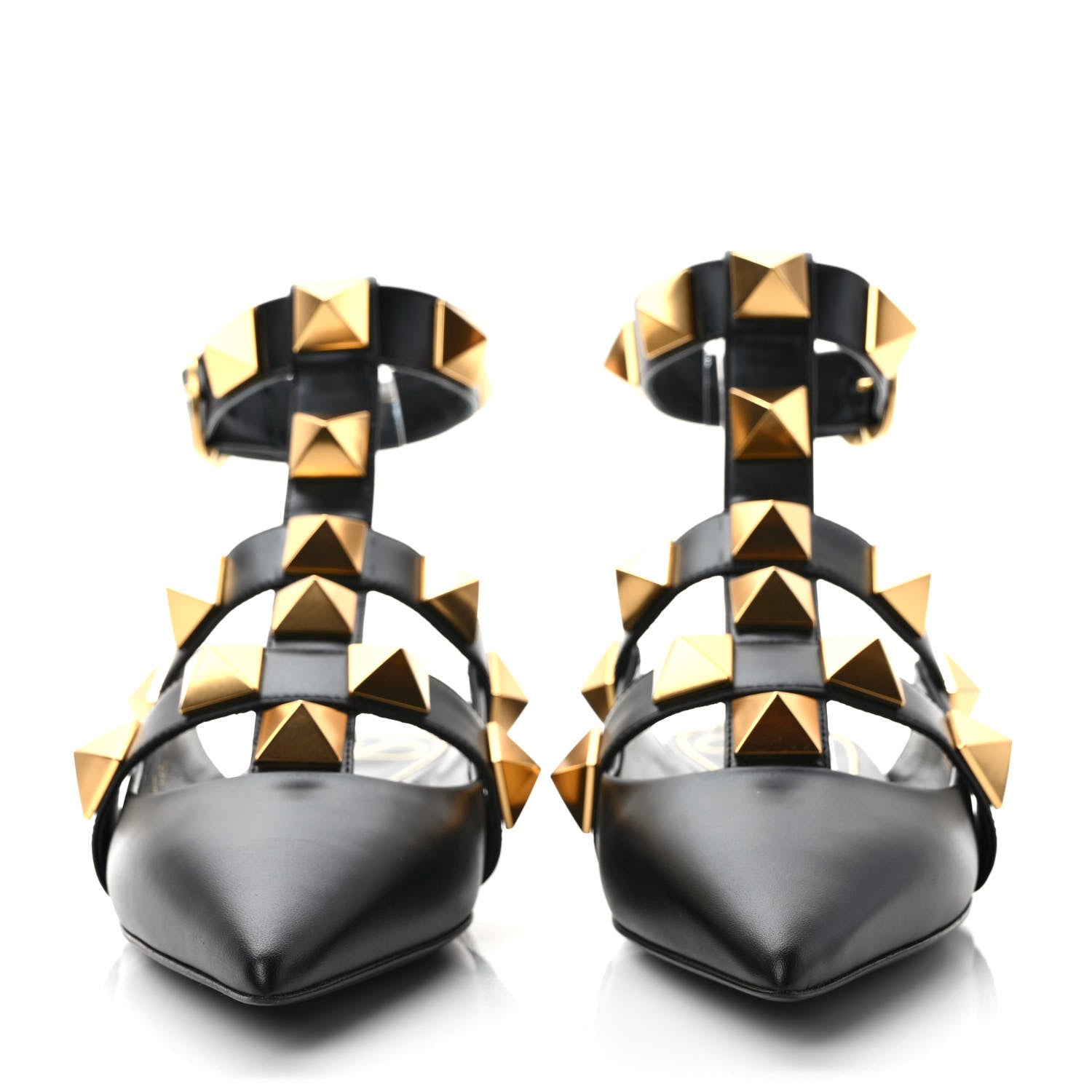 Valentino Garavani Calfskin Roman Stud Ankle Strap Flat Mules 37 Black 2 of 8