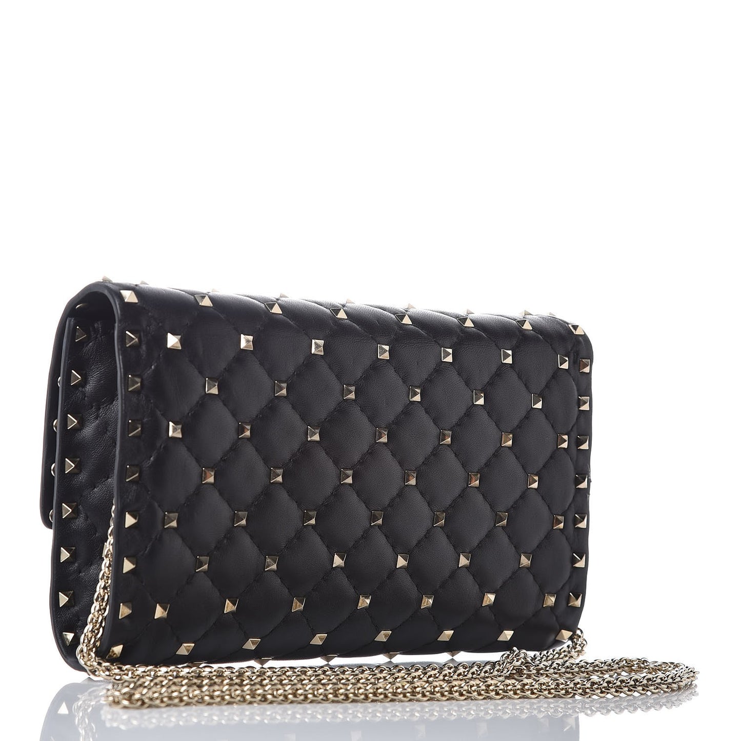 Lambskin Rockstud Spike Wallet on Chain Black