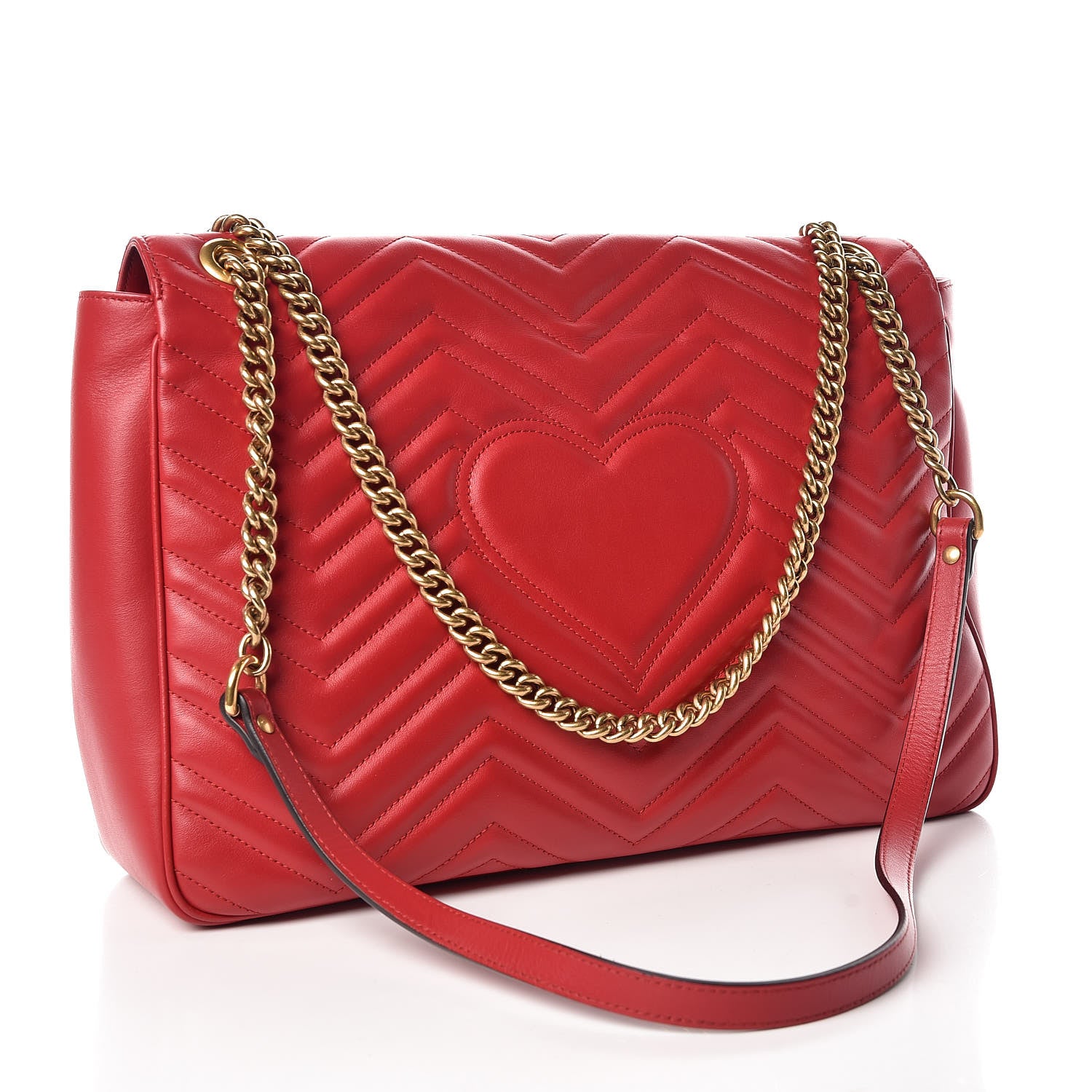 Gucci Calfskin Matelasse Large GG Marmont Shoulder Bag Hibiscus Red 3 of 14