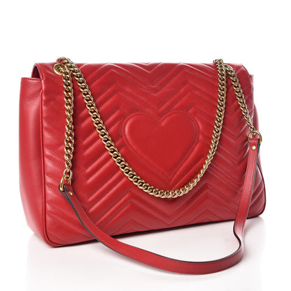 Gucci Calfskin Matelasse Large GG Marmont Shoulder Bag Hibiscus Red 3 of 14