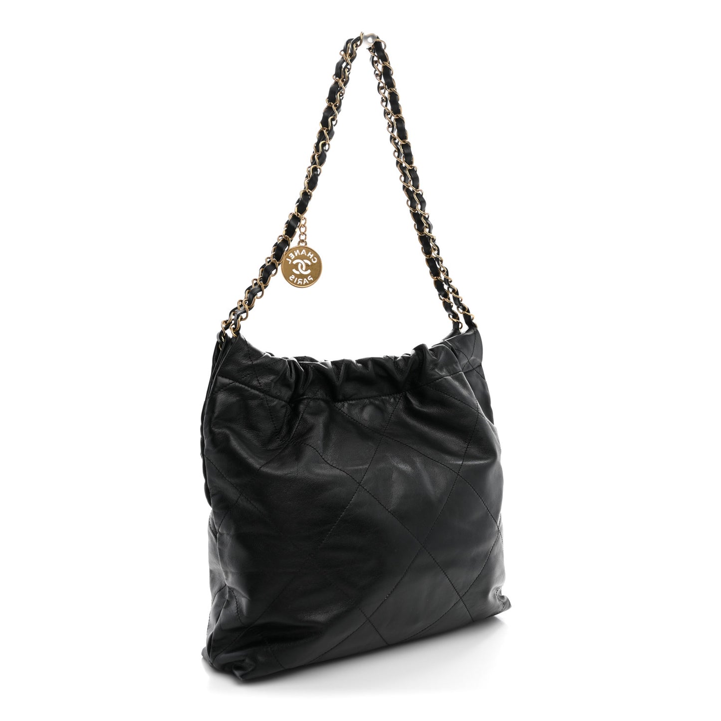 Shiny Calfskin Quilted Small Chanel 22 Black
