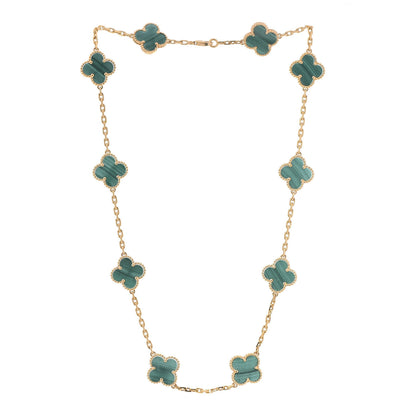 Van Cleef & Arpels 18K Yellow Gold Malachite 10 Motifs Vintage Alhambra Necklace 3 of 4