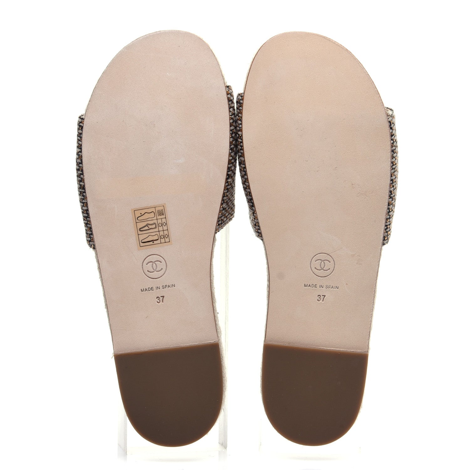 Chanel Metallic Tweed CC Espadrille Slip On Sandals 37 Beige Black 9 of 11