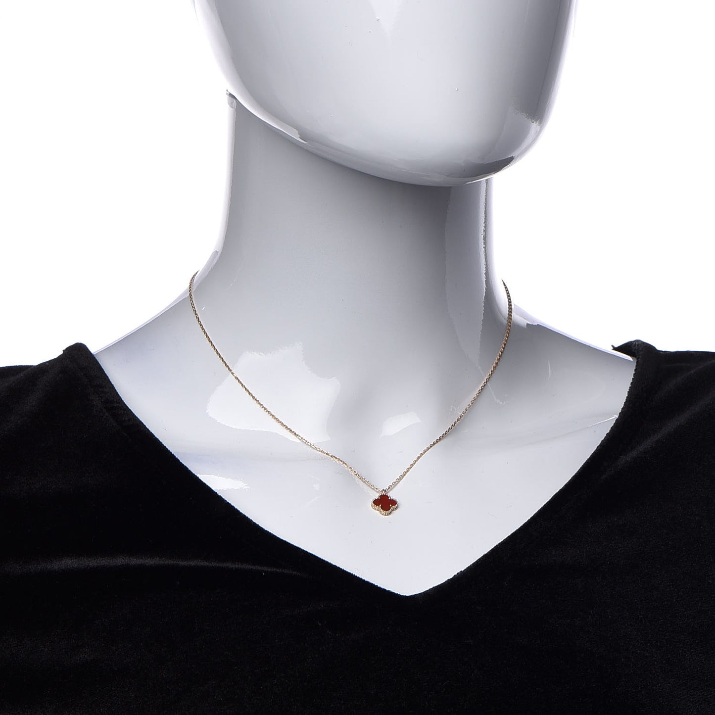 18K Rose Gold Carnelian Sweet Alhambra Pendant Necklace