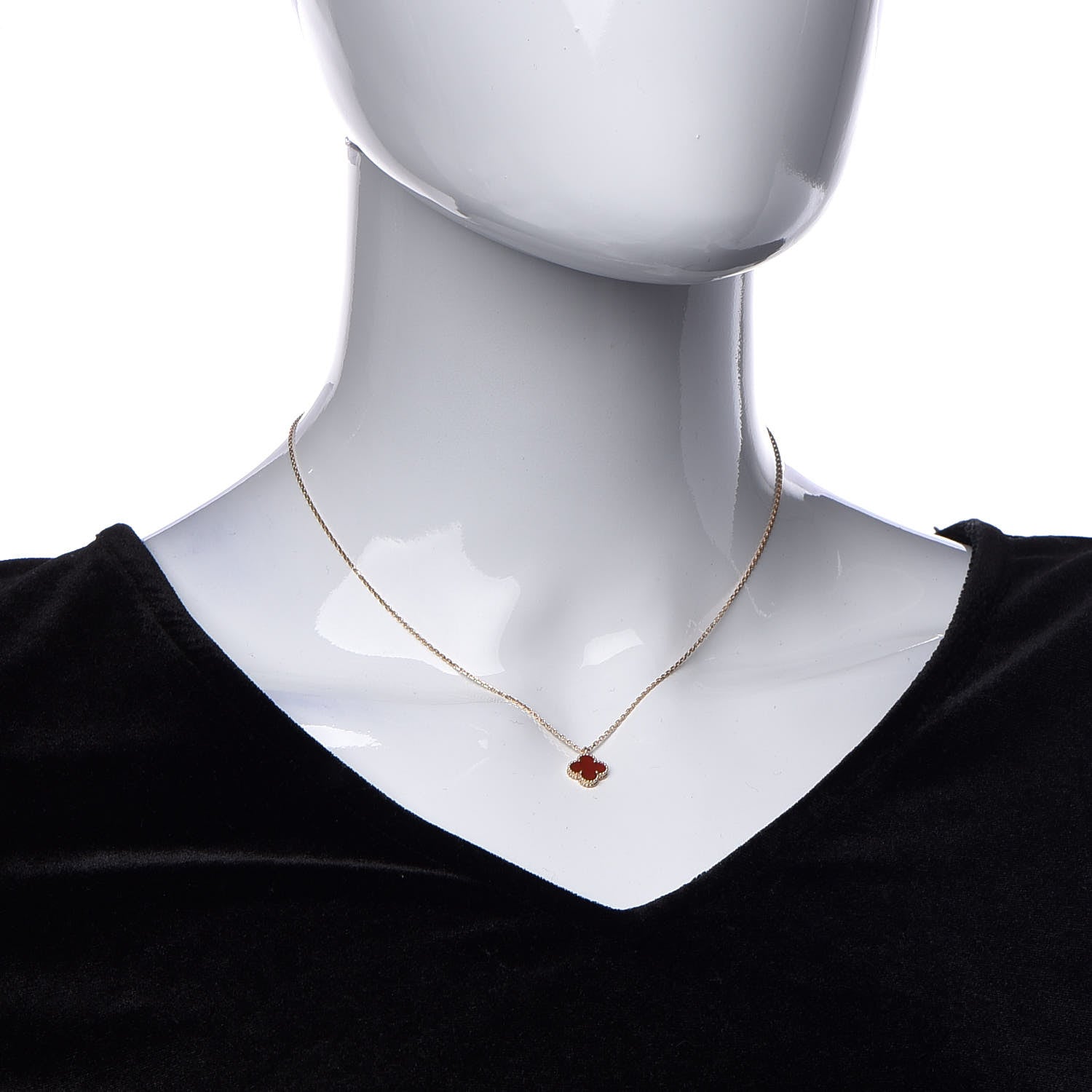 Van Cleef & Arpels 18K Rose Gold Carnelian Sweet Alhambra Pendant Necklace 2 of 7