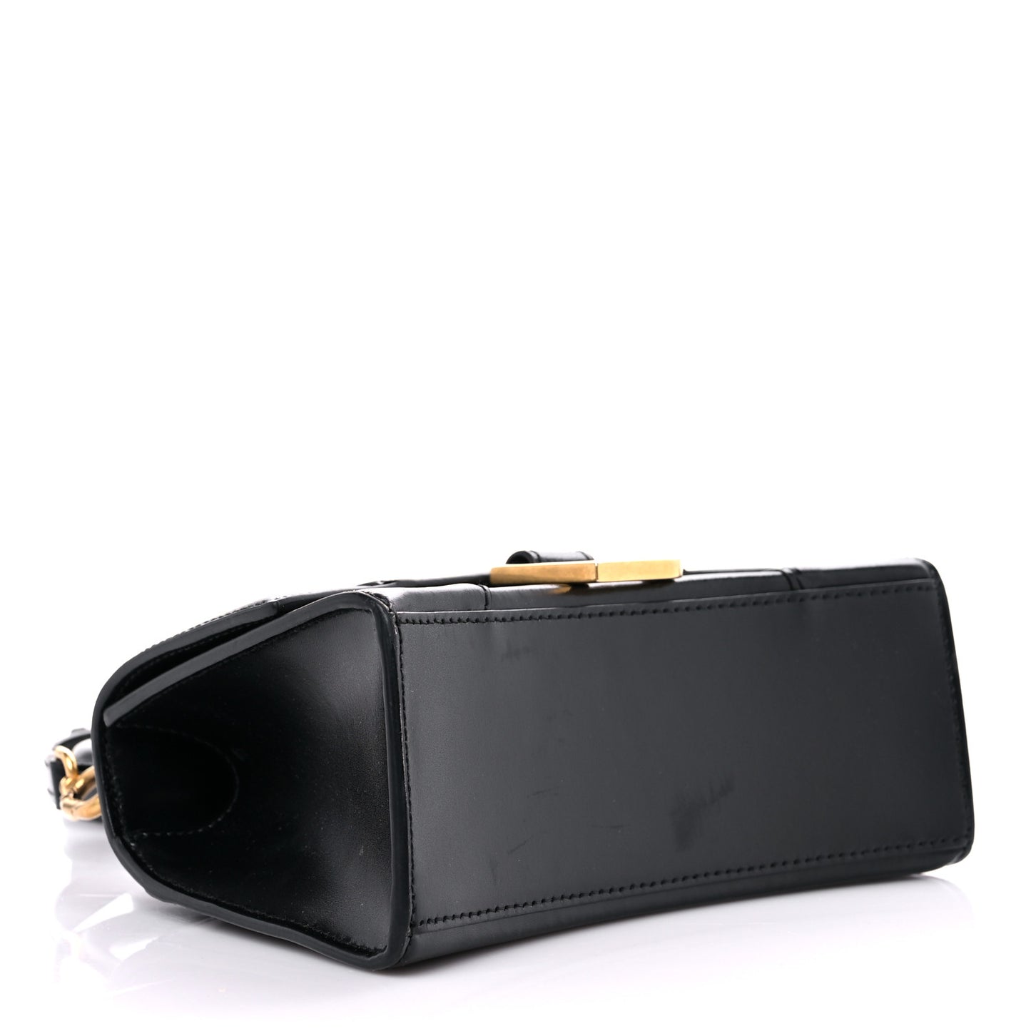 Shiny Box Calfskin Hourglass Top Handle Bag XS Black