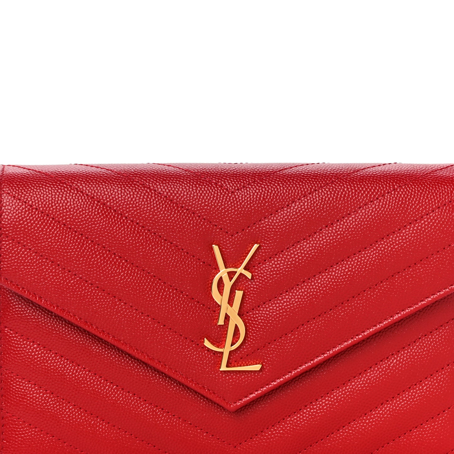 Grain De Poudre Matelasse Chevron Monogram Envelope Chain Wallet Eros Rouge