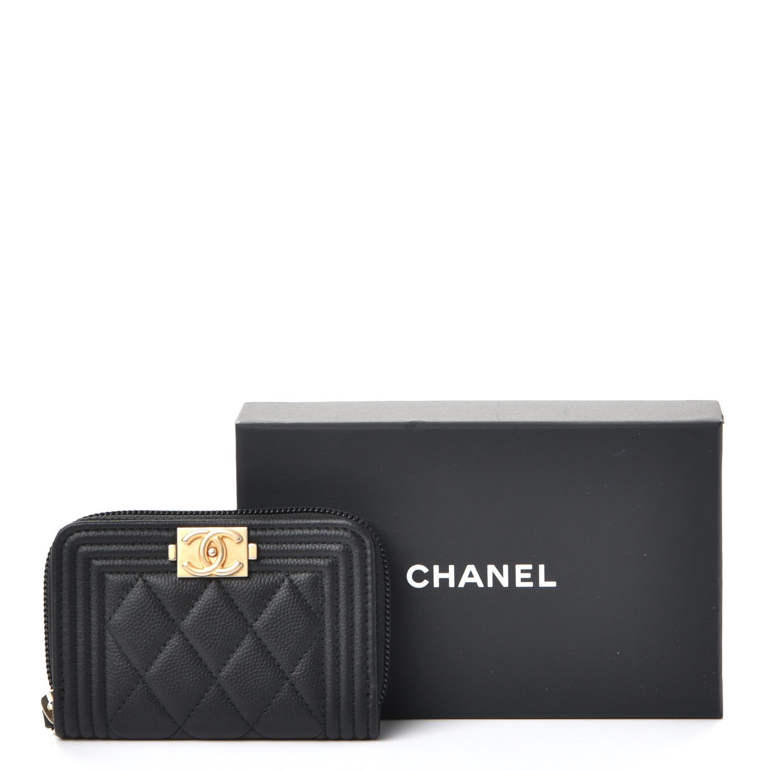 Chanel Caviar Quilted Boy Zip Around Coin Purse Wallet Black 8 of 8