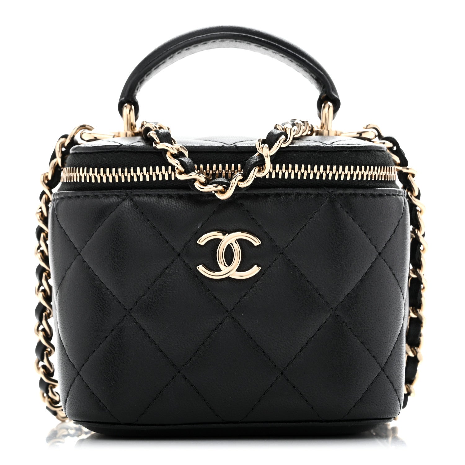 Chanel Lambskin Quilted Top Handle Mini Vanity Case With Chain Black 1 of 10