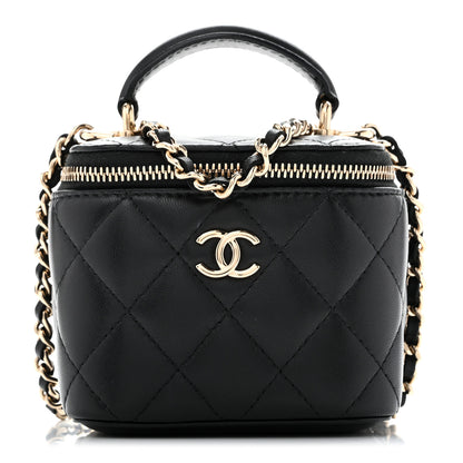 Chanel Lambskin Quilted Top Handle Mini Vanity Case With Chain Black 1 of 10