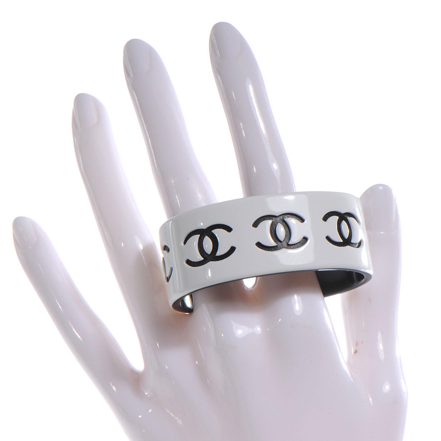 Chanel Resin CC Narrow Cuff Black White XS 2 of 4