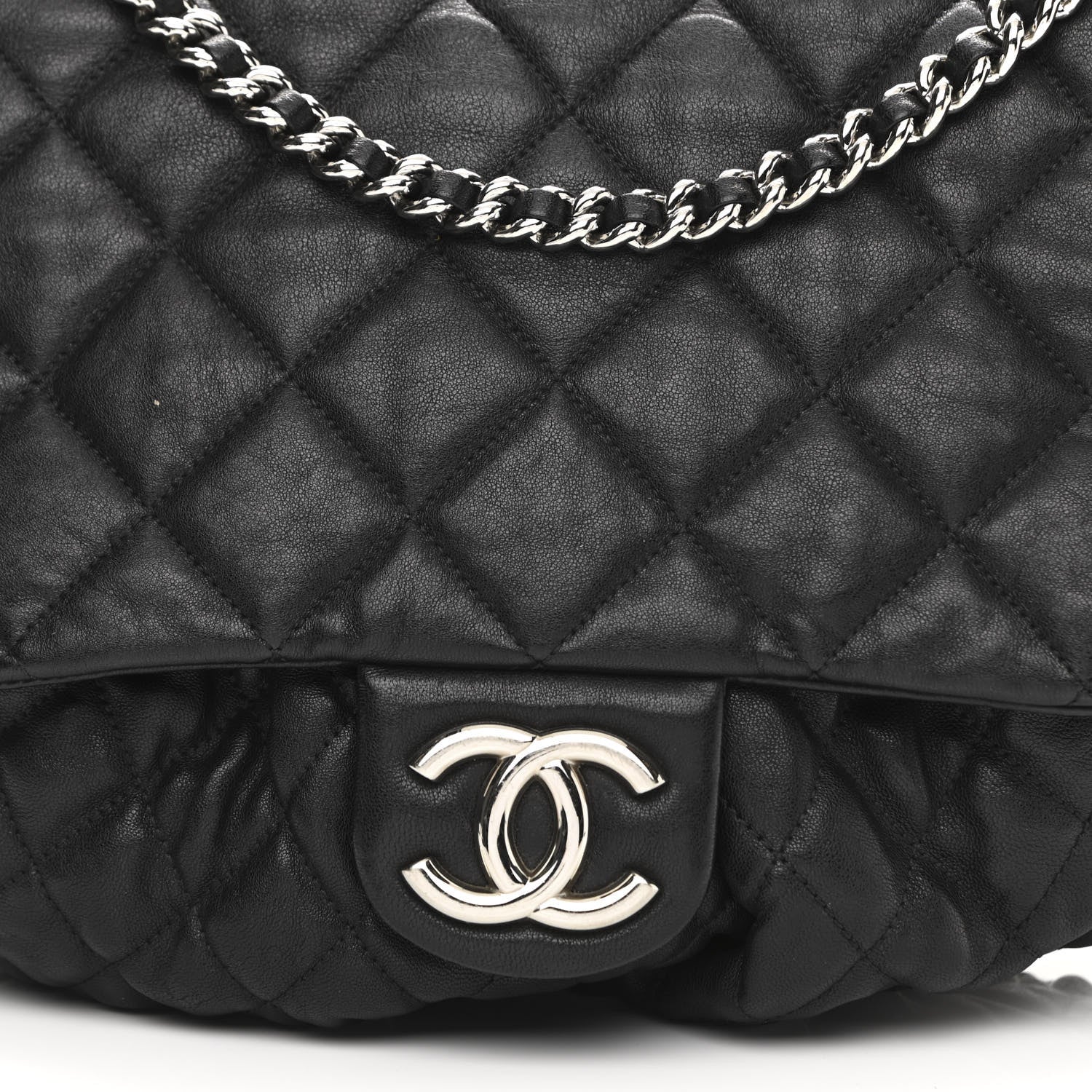Chanel Washed Lambskin Quilted Large Chain Around Messenger Black 8 of 11