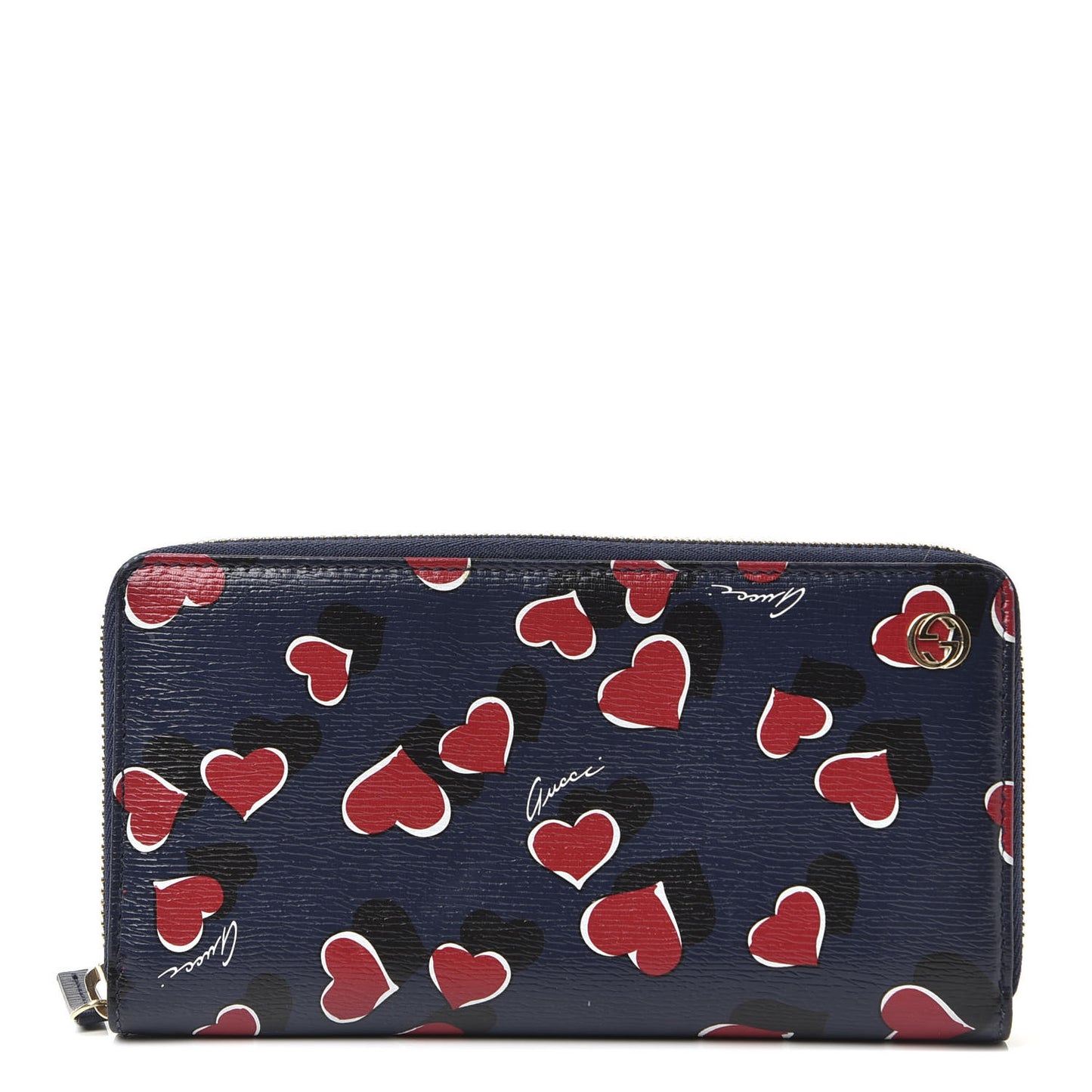 Calfskin Heartbeat Print Zip Around Wallet Blue