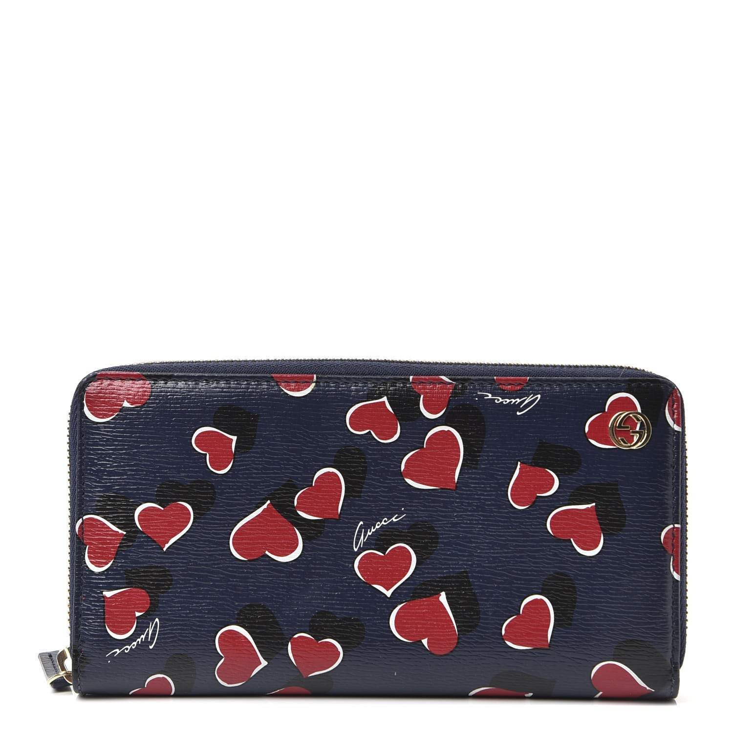 Gucci Calfskin Heartbeat Print Zip Around Wallet Blue 1 of 8