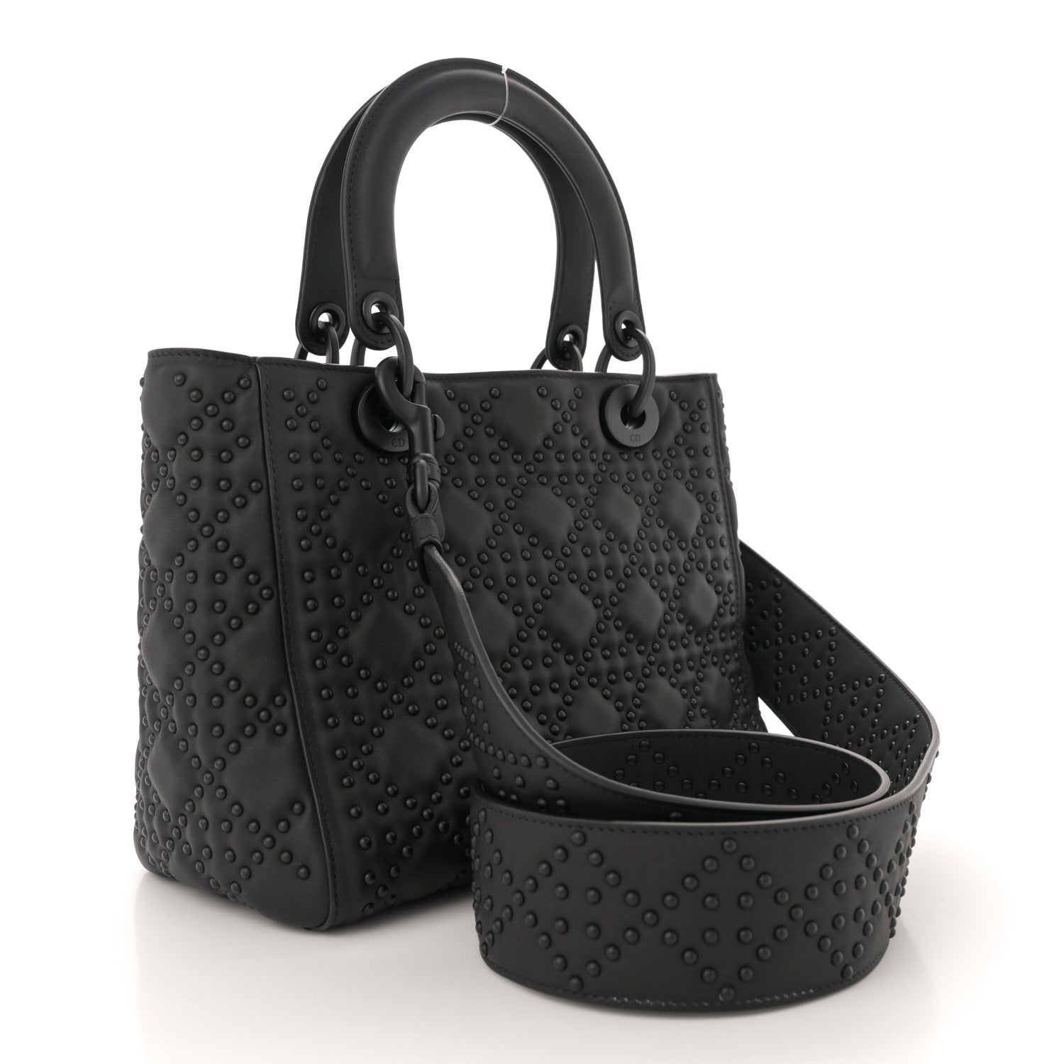 Christian Dior Matte Calfskin Cannage Studded Medium Supple Lady Dior Ultra Black 3 of 11