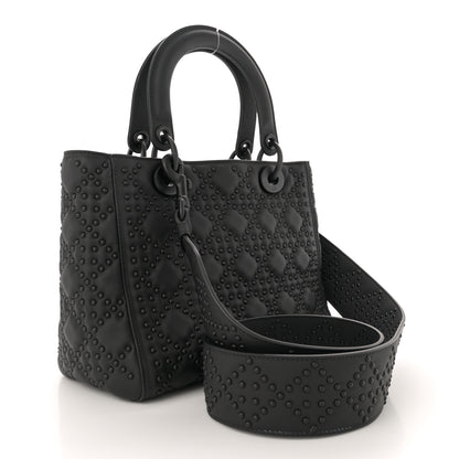 Christian Dior Matte Calfskin Cannage Studded Medium Supple Lady Dior Ultra Black 3 of 11