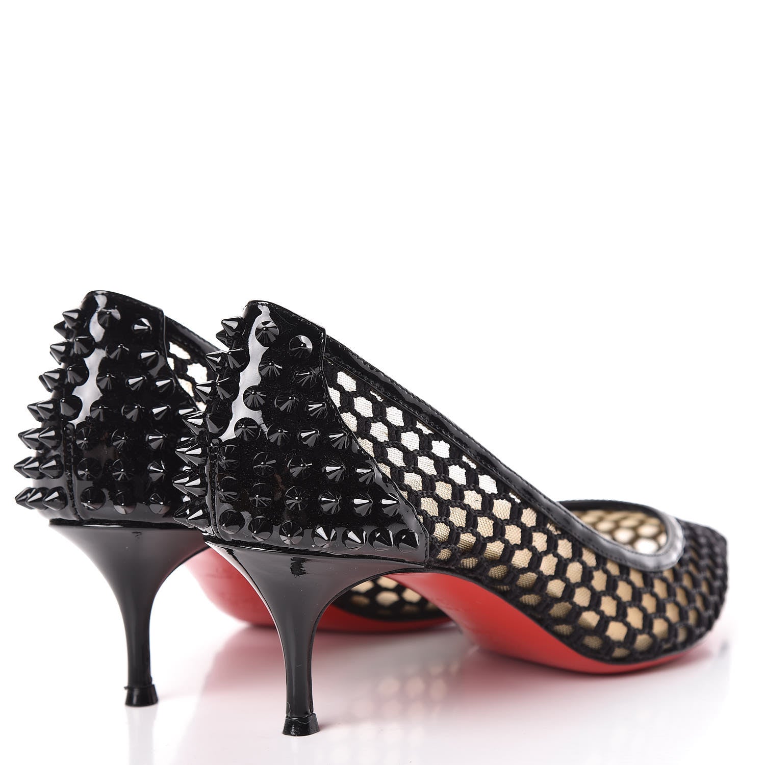 Christian Louboutin Fishnet Mesh Suede Guni 55 Spiked Pumps 37 Black 4 of 12