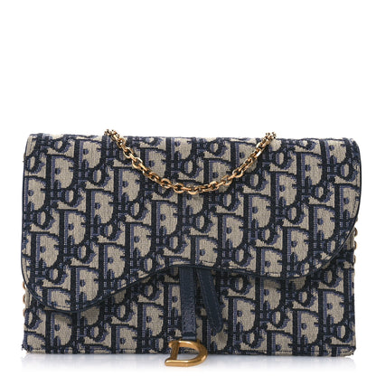 Christian Dior Oblique Saddle Chain Pouch Blue 1 of 12
