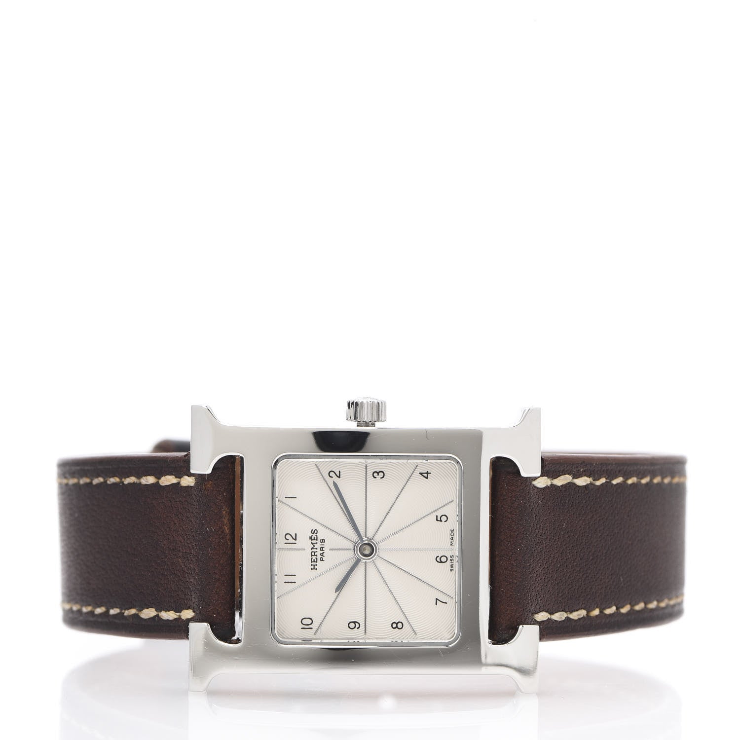 Hermes Stainless Steel Barenia 21mm Heure H Hour Quartz Watch Fauve 3 of 9
