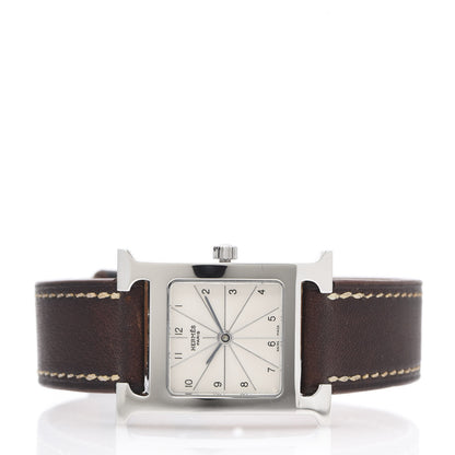 Hermes Stainless Steel Barenia 21mm Heure H Hour Quartz Watch Fauve 3 of 9