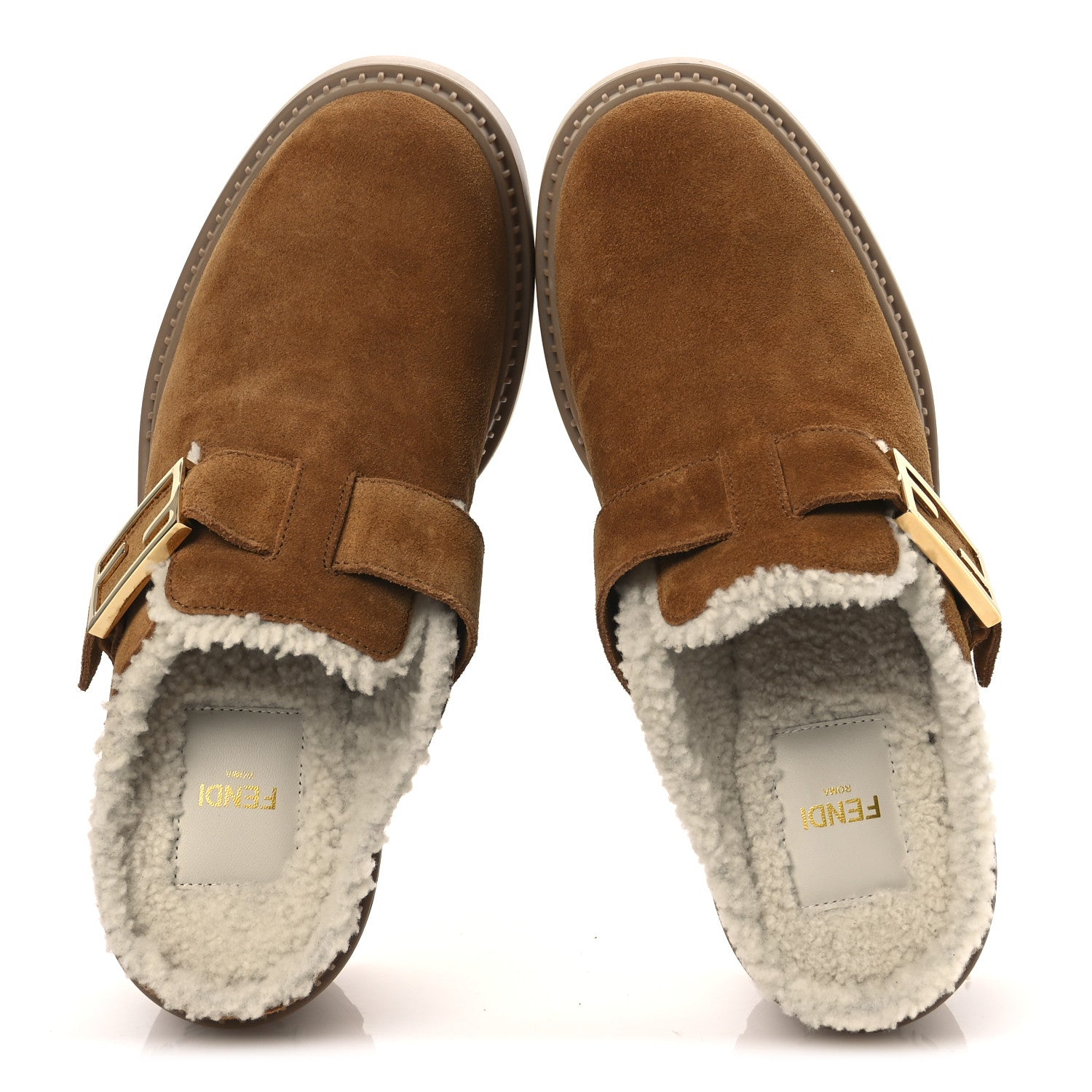 Fendi Suede Shearling Clogs 39 Caramel Latte 2 of 11