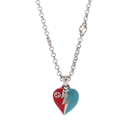 Gucci Metal Enamel Interlocking G Heart Lightning Charm Necklace Red Blue 4 of 7