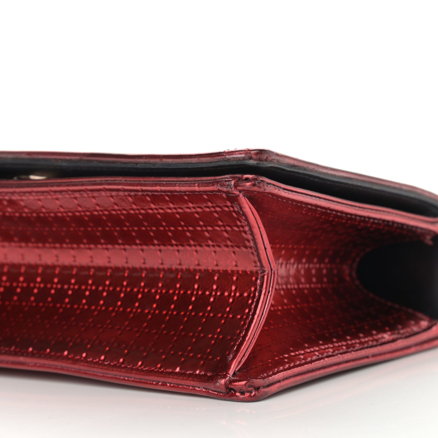 Metallic Patent Micro-Cannage Small Diorama Flap Bag Red