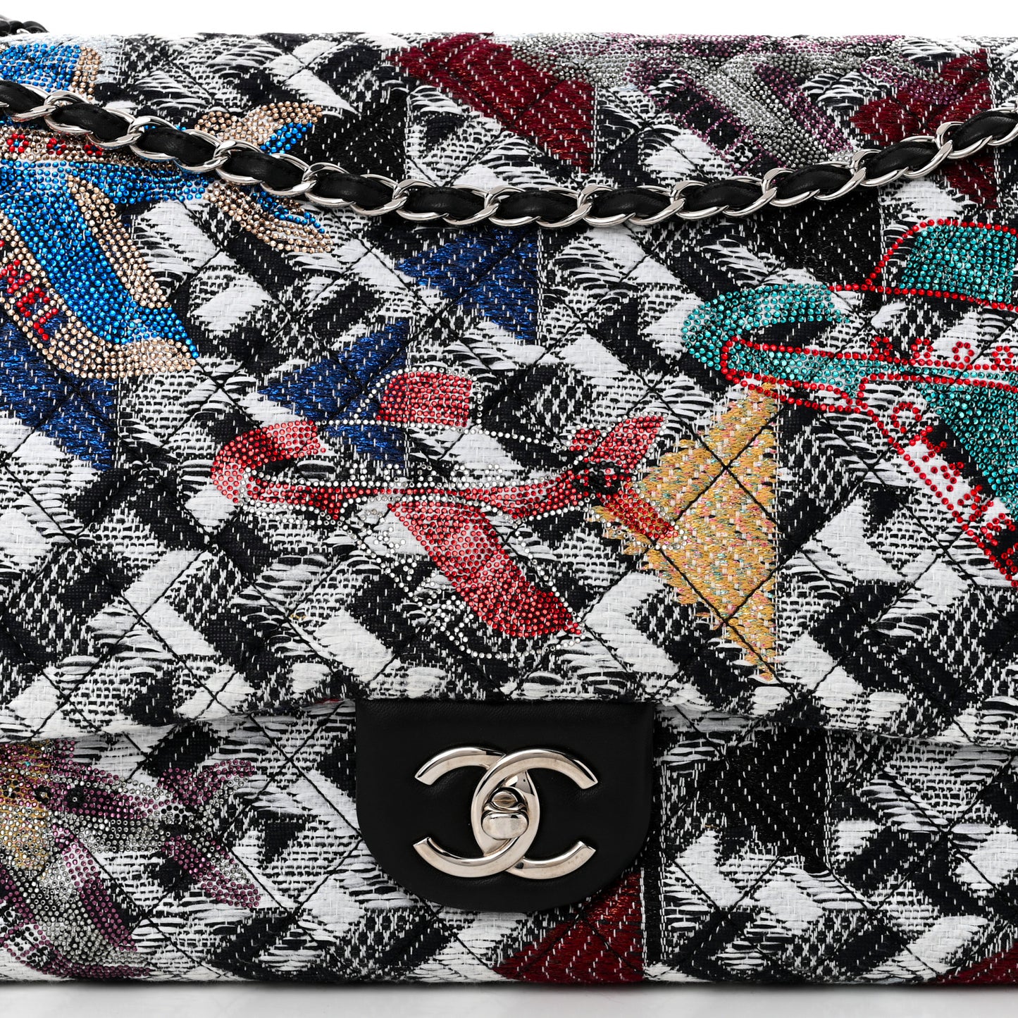 Tweed Strass Quilted XXL Plane Flap Black Multicolor