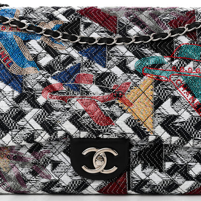Chanel Tweed Strass Quilted XXL Plane Flap Black Multicolor 9 of 11