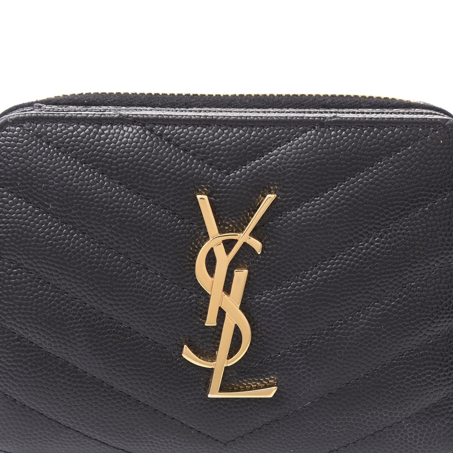 Grain De Poudre Matelasse Chevron Monogram Compact Zip Around Wallet Black