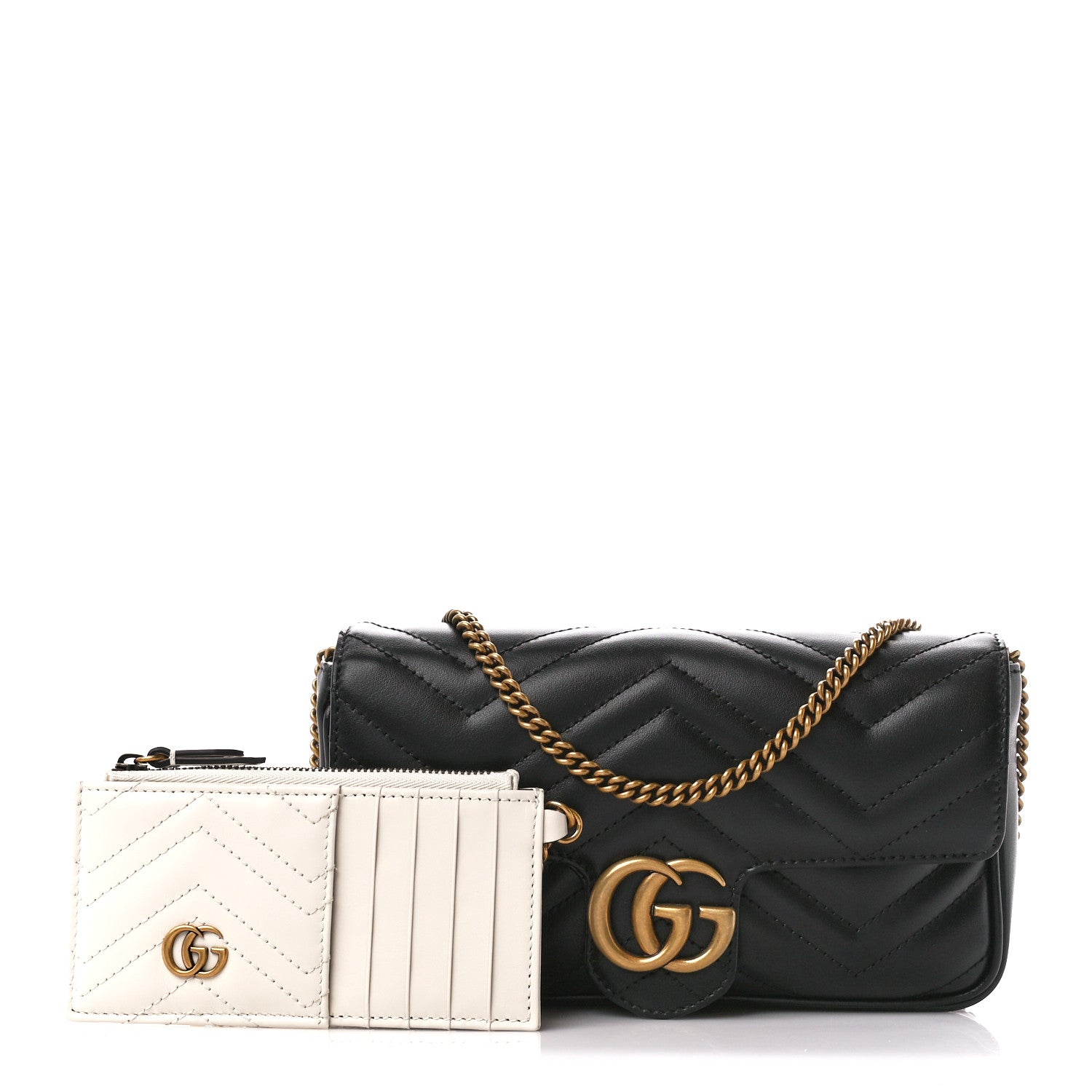 Gucci Calfskin Matelasse Mini GG Marmont Shoulder Bag With Case Black White 1 of 13