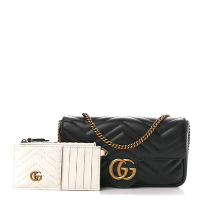 Gucci Calfskin Matelasse Mini GG Marmont Shoulder Bag With Case Black White 1 of 13