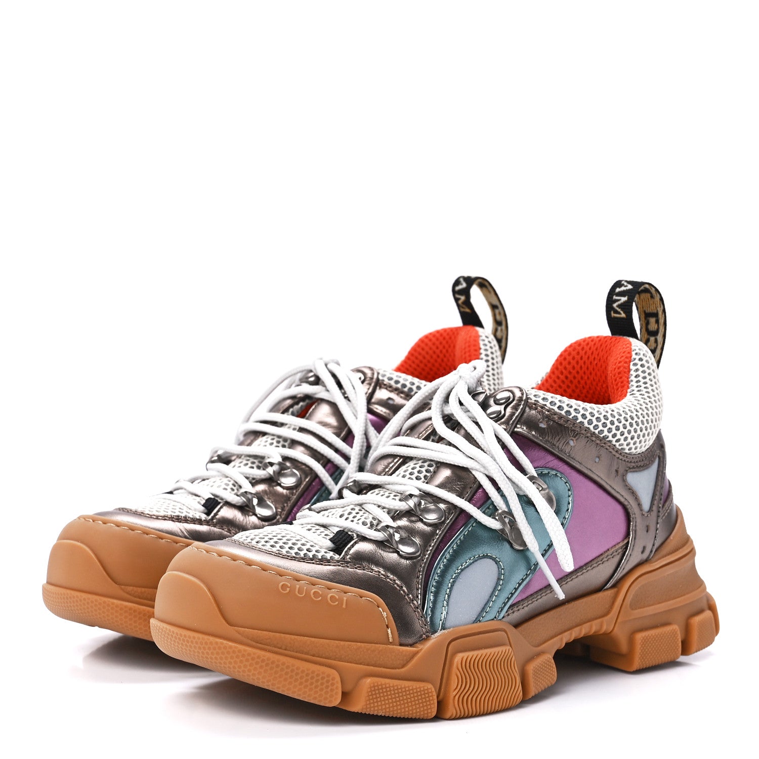 Gucci X SEGA Metallic Calfskin Mesh Womens Flashtrek Sneakers 36.5 Rame Mystic White Lago 3 of 10