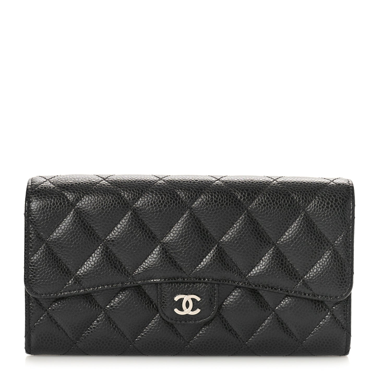 Caviar Quilted Long Flap Wallet Black
