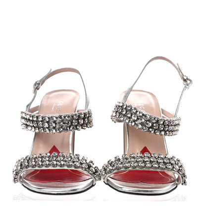 Gucci Nappa Silk Crystal Bertie High Heel Sandals 36.5 Argento 2 of 15