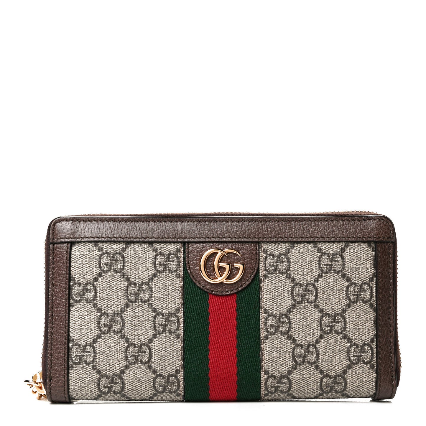 GG Supreme Monogram Web Ophidia Zip Around Wallet Brown
