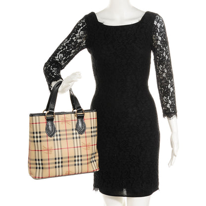 Burberry Grained Calfskin Haymarket Check Small Tote Black 2 of 8
