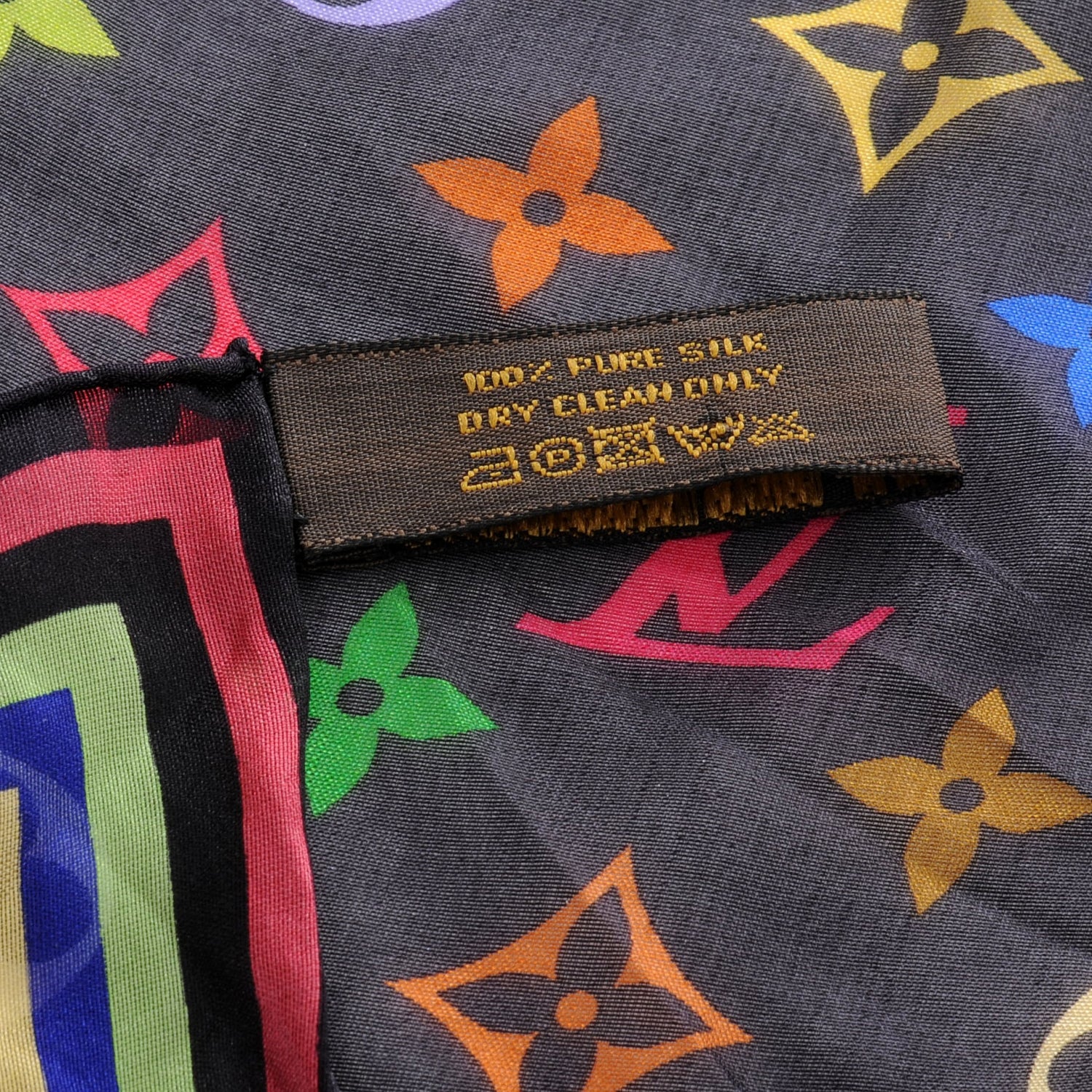 Louis Vuitton Silk Monogram Multicolor Square Scarf Black 6 of 6