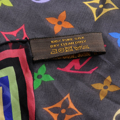 Louis Vuitton Silk Monogram Multicolor Square Scarf Black 6 of 6