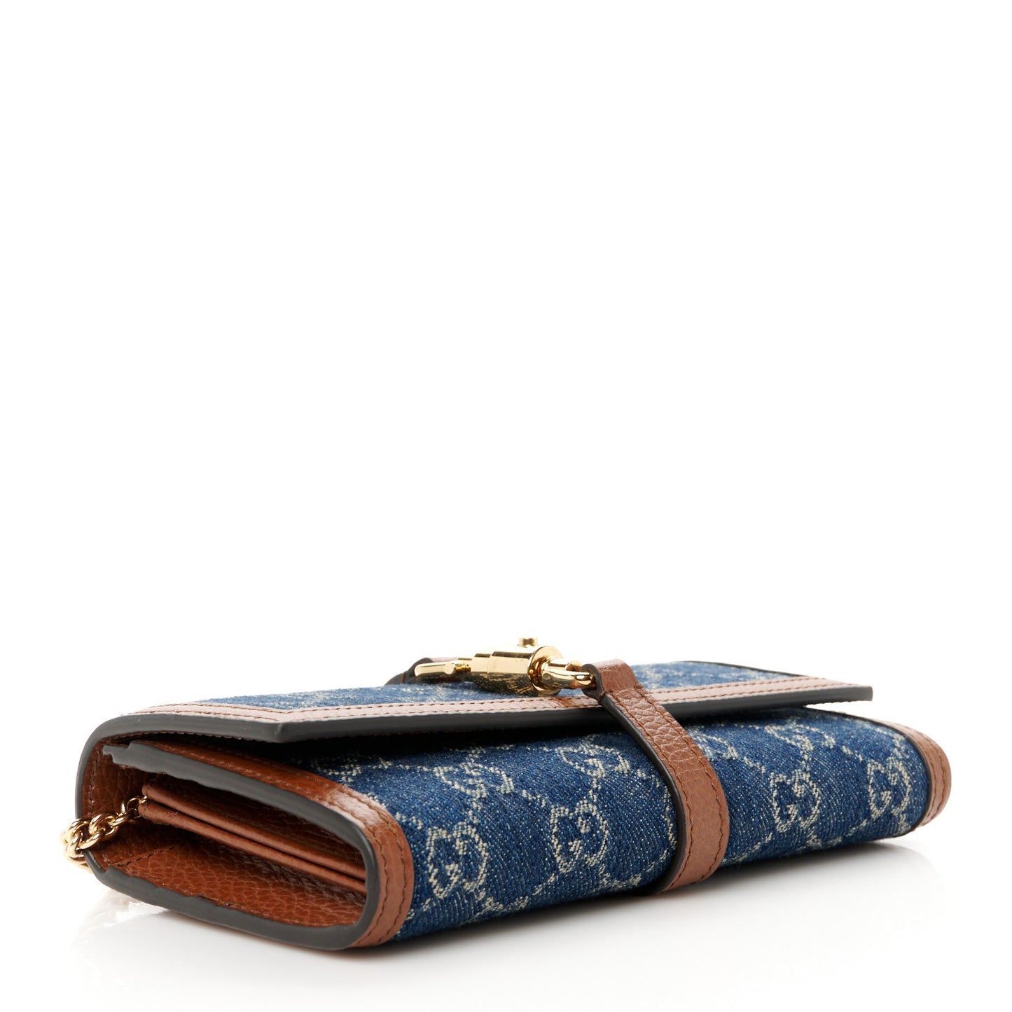 New Denim GG Monogram Jackie 1961 Chain Wallet Blue Tea Cuir