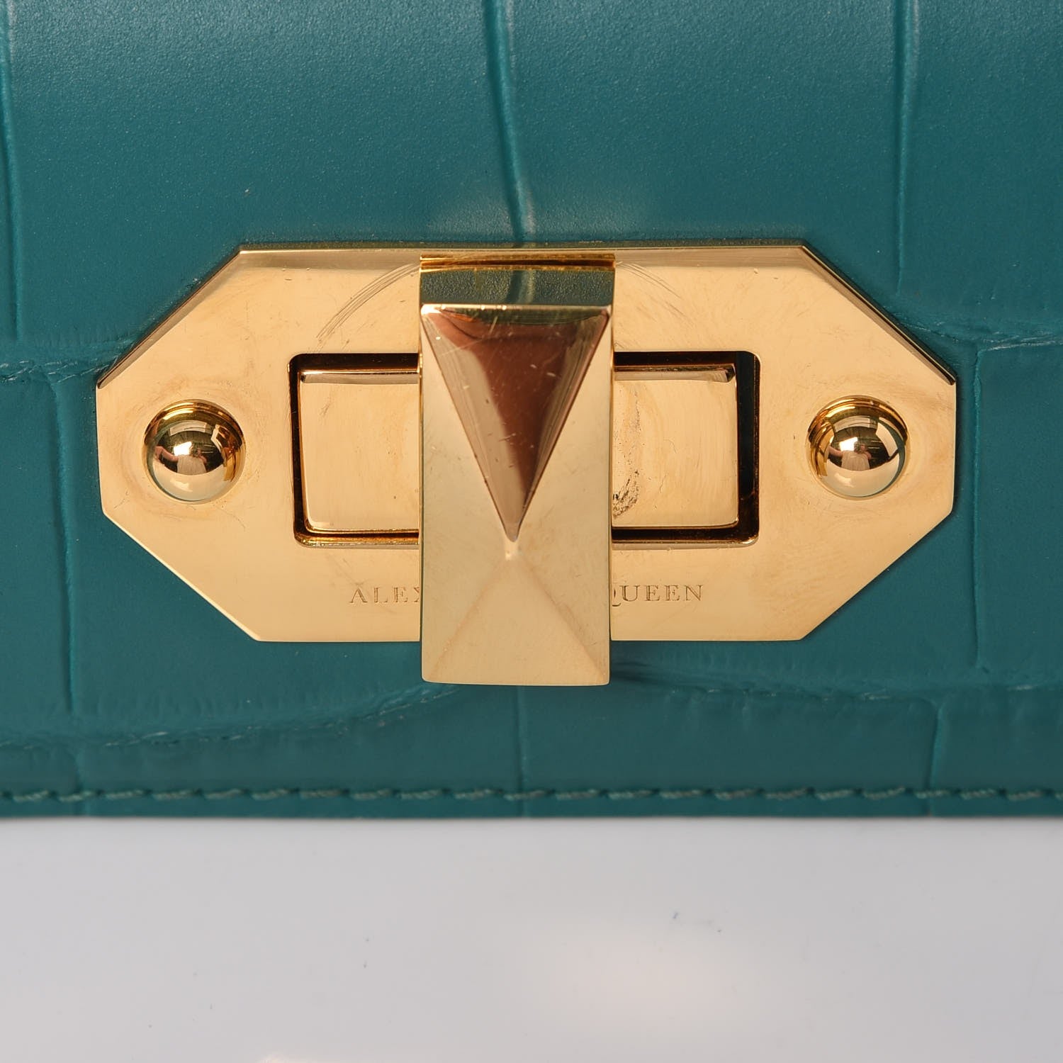 Alexander McQueen Calfskin Crocodile Embossed Box Shoulder Bag 16 Green 11 of 14