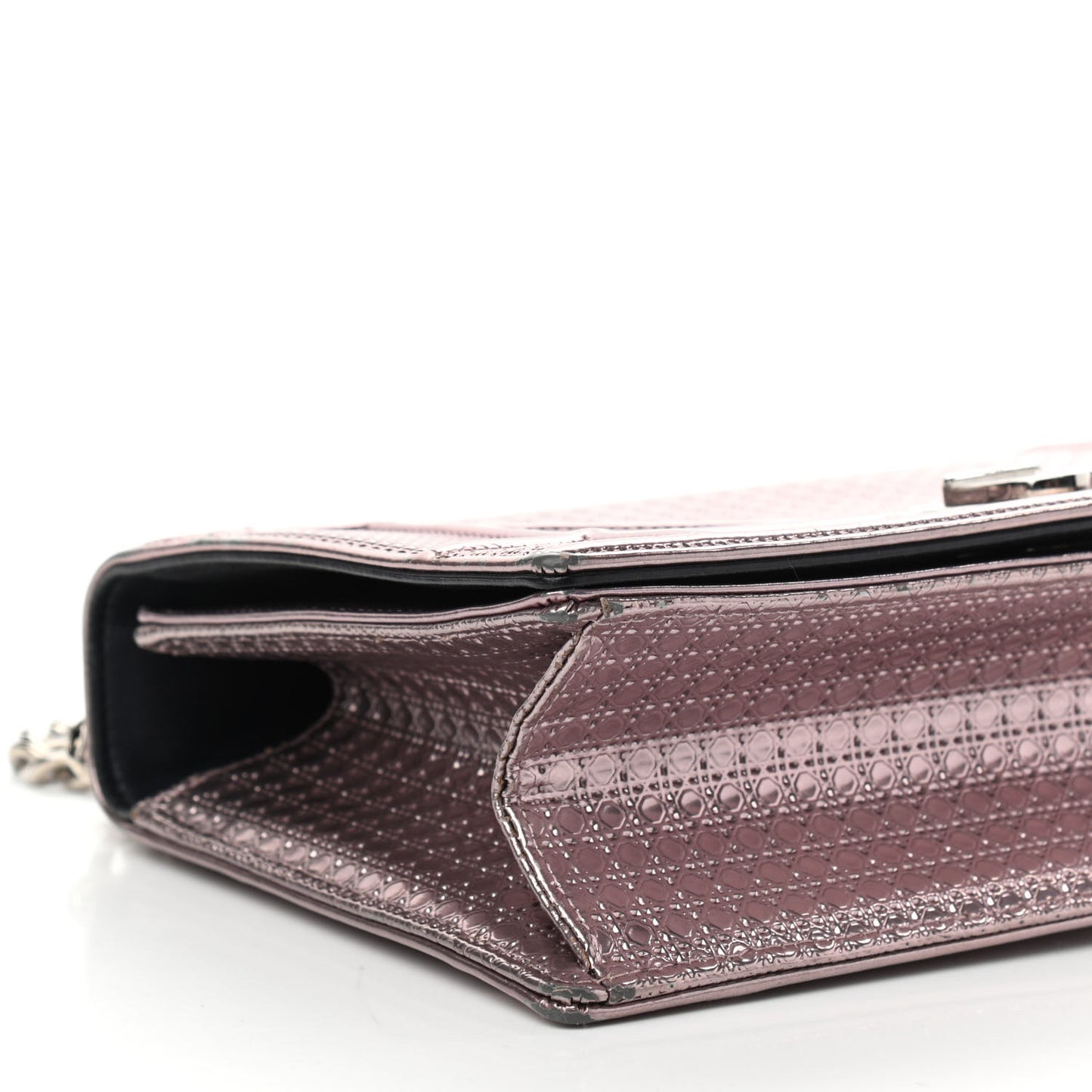 Metallic Patent Micro-Cannage Medium Diorama Flap Bag Pink