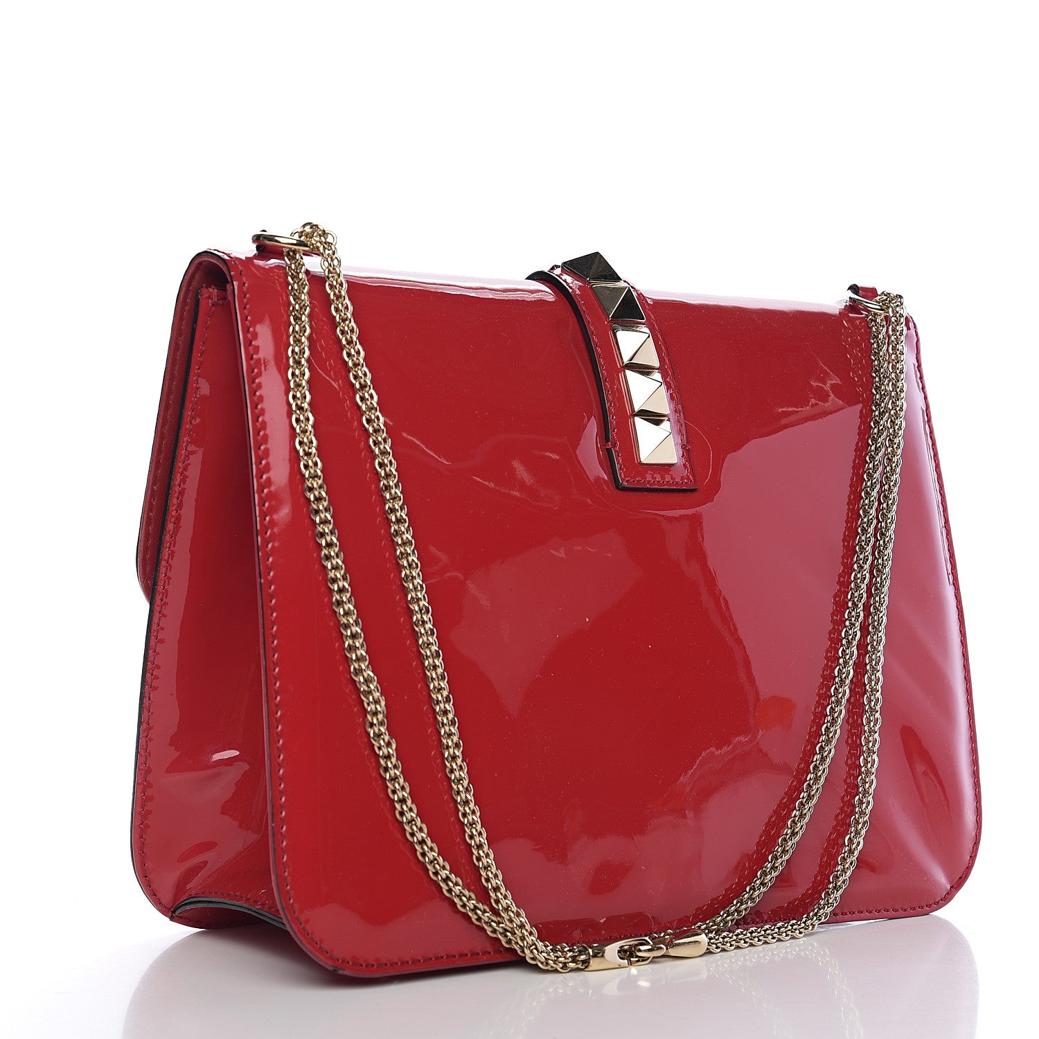Valentino Garavani Patent Large Glam Lock Rockstud Flap Red 2 of 8